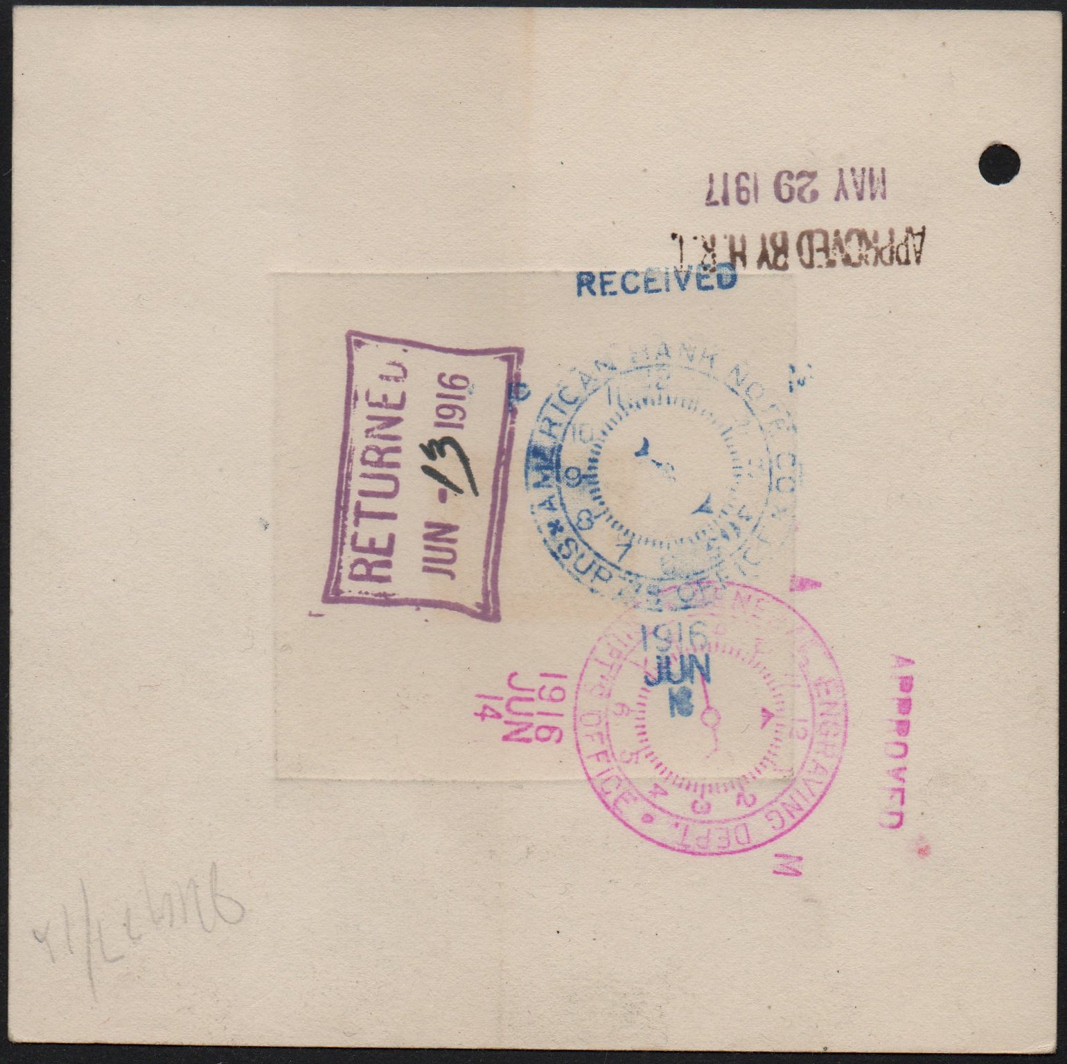ABN Co. stamp archive working die proof of 12c violet-blue - back - timbres-poste Briefmarken stamps El Salvador Tram Trolley Tranvia National Theatre teatro nacional 